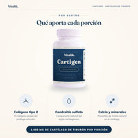 Qué aporta cada porción de Cartigen Vitalik: colágeno tipo II, condroitín sulfato, calcio y minerales